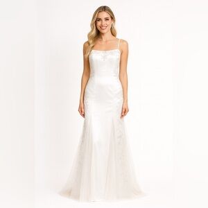 Long White Thin-Strapped Formal Dress